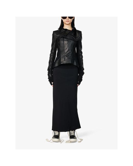 Rick Owens Black Asymmetric-hem High-rise Woven-blend Midi Skirt