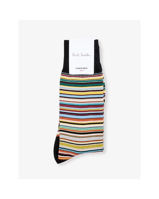 Paul Smith Multicolor Signature Stripe-pattern Pack Of Two Cotton-blend Knitted Socks for men