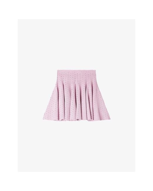 Sandro Pink Rhinestone-Embellished Knitted Mini Skirt