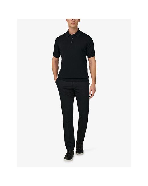 Boggi Black Slim-Fit Short-Sleeve Cotton And Silk-Blend Polo for men