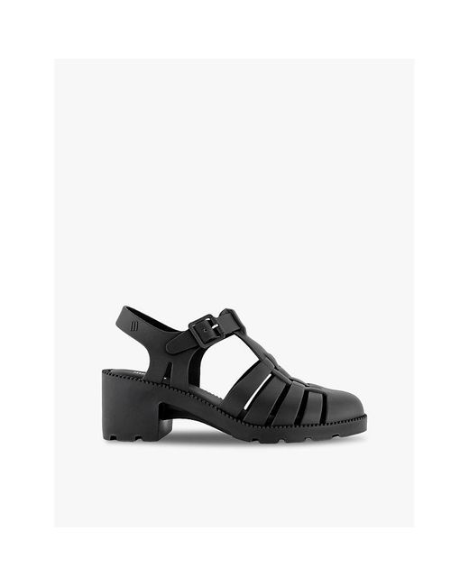 Melissa Black Possession Caged-Straps Woven Heeled Sandals