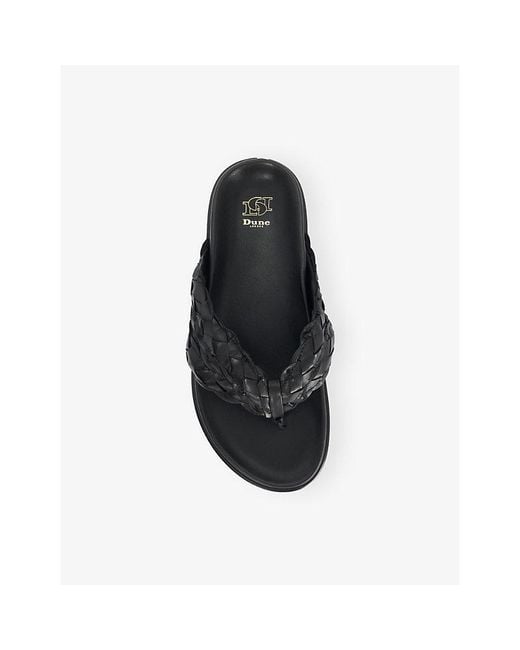 Dune Black Lindie Woven-Strap Flat Leather Sandals