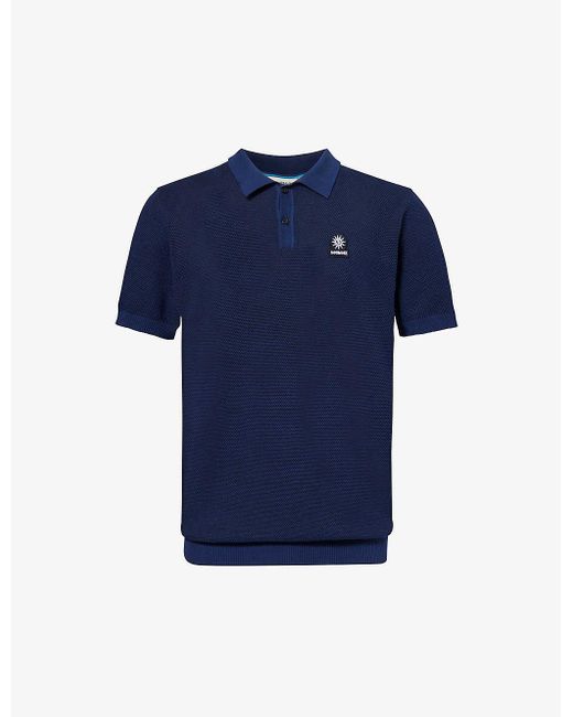 Sandbanks Blue Brand-embroidered Crewneck Organic-cotton Polo Shirt for men