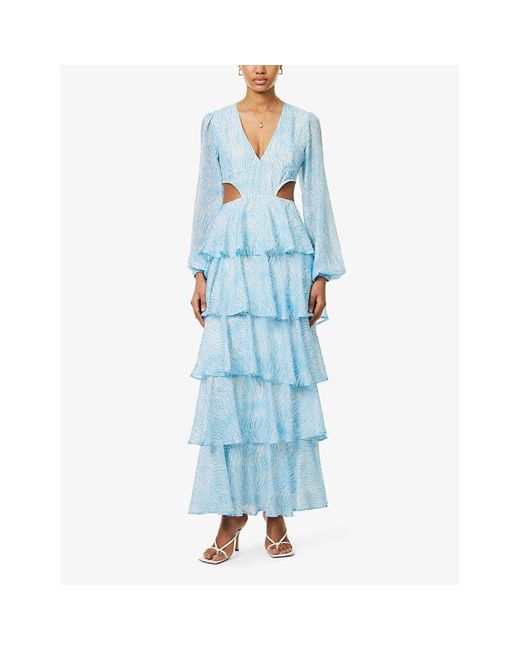 Pretty Lavish Blue Ashton Abstract-print Chiffon Maxi Dress