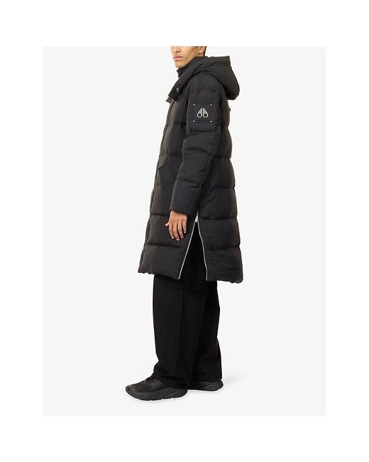 Moose Knuckles Black Everest Long Hooded Stretch-Woven Blend Down Jacket for men