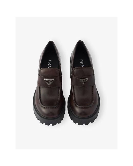 Prada Black Logo-Plaque Leather Loafers