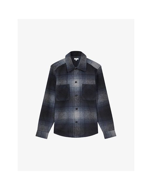 Reiss Blue Idaho Regular-fit Checked Wool-blend Overshirt for men