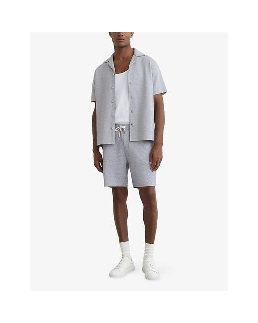 Reiss Gray Felipe Jacquard Short-Sleeve Stretch Cotton-Blend Shirt for men