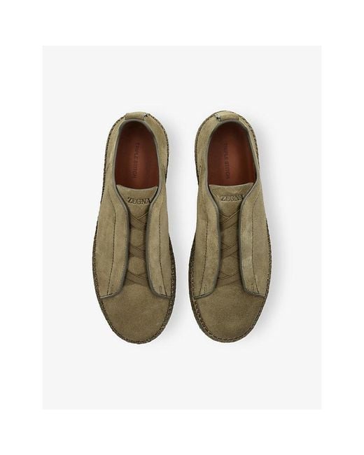 Zegna Green Triple Stitch Suede Espadrilles for men