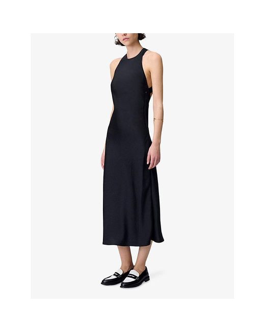 Claudie Pierlot Black Open-Back Slim-Fit Satin Maxi Dress