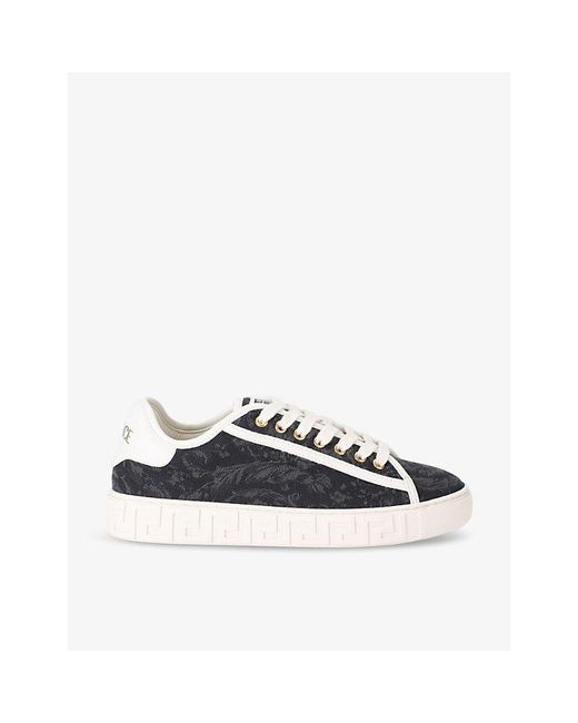 Versace Blue Baroque Graphic-Pattern Canvas Low-Top Trainers
