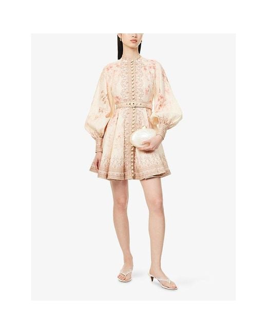 Zimmermann Natural Illuminate Button-Up Linen Mini Dress