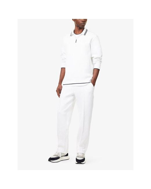 Lacoste White Heritage Tennis Quarter-Zip Jersey Sweatshirt for men