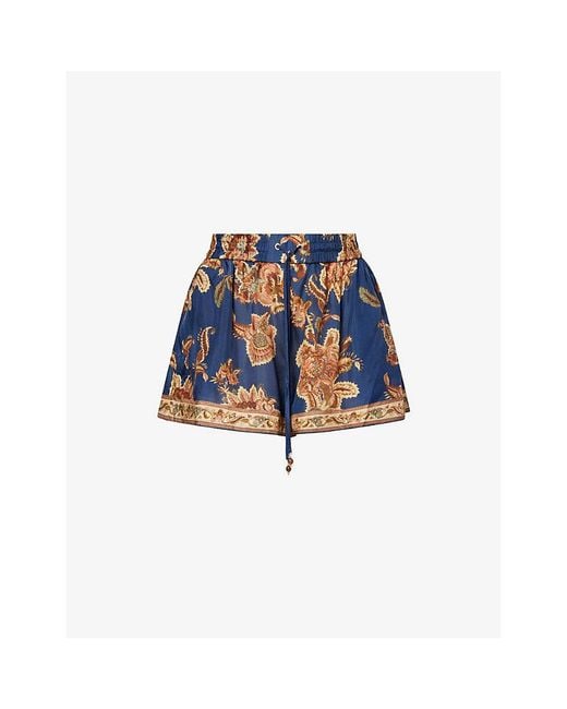 Zimmermann Blue Aster Printed Silk Shorts