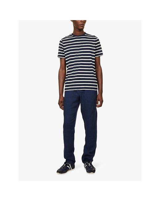 Sunspel Blue Drawstring Tapered-Leg Linen Trousers for men