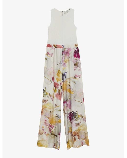 Ted Baker White Tirsso Floral-print Sleeveless Stretch-woven Jumpsuit