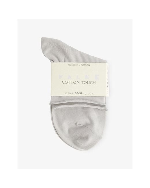 Falke White Cotton Touch Rolled-Cuff Stretch-Cotton-Blend Socks
