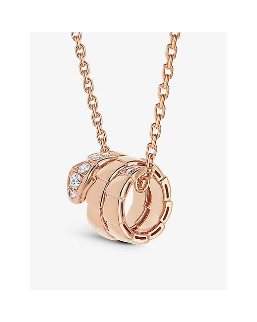 BVLGARI Pink Serpenti Viper 18Ct Rose- And 0.13Ct Round-Cut Diamond Pendant Necklace