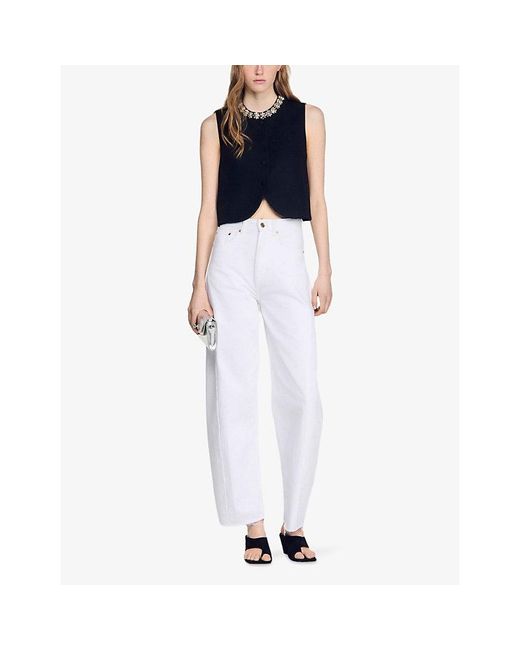 Sandro Black Sleeveless Jewel-Neck Wool Jacket