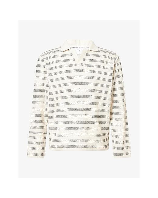 Percival White Laurent Striped Cotton-Knit Polo Top for men