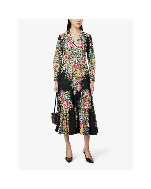 Etro Multicolor Floral-pattern Gathered-hem Cotton Maxi Dress