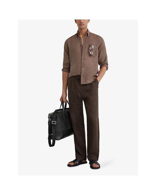 Reiss Brown Queens Regular-Fit Linen Shirt for men