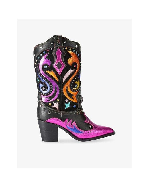 Kurt Geiger Purple Kensington Heeled Leather Cowboy Boots