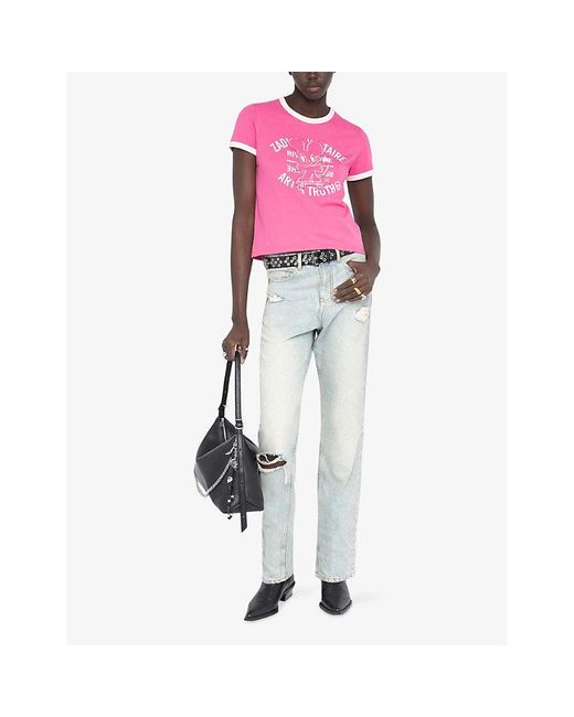 Zadig & Voltaire Pink Woos Mouse-Print Cotton-Jersey T-Shirt