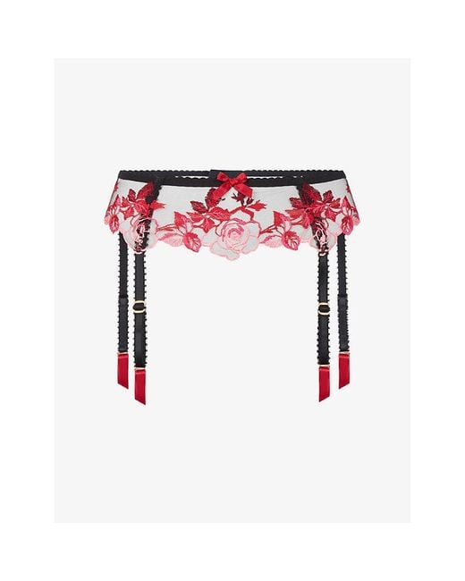 Agent Provocateur Callypso Floral-Embroidered Mesh Suspender Belt