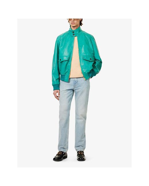 Bally Blue Funnel-neck Raglan-sleeved Regular-fit Leather Blouson Jacket for men