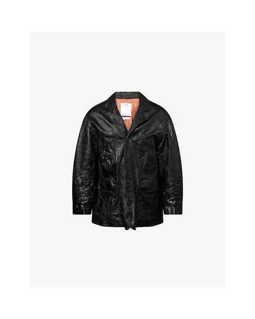Visvim Black Hudson Longline Leather Coat for men