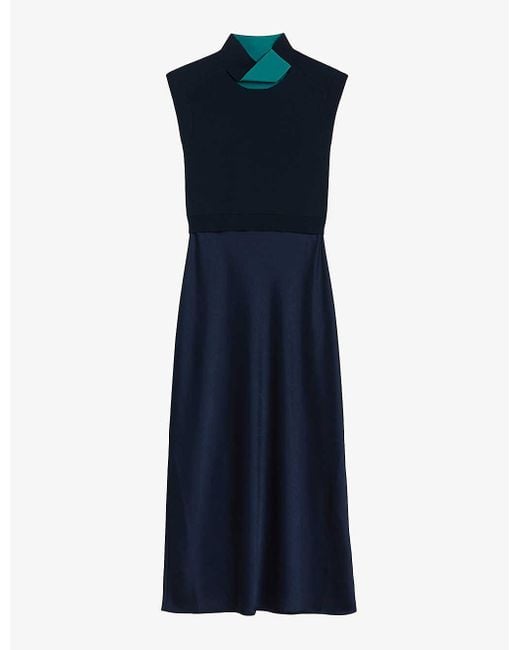 Ted Baker Blue Vy Paolla Twist-neck Stretch-woven Midi Dress