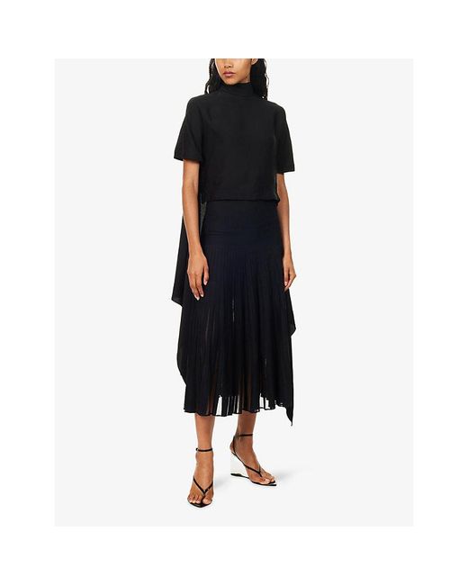 Alaïa Black Asymmetric Draped Cady Top