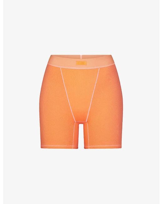 Skims Orange Cotton Rib Logo-waistband Stretch-cotton Boxer Shorts Xx