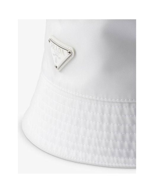 Prada White Logo-Plaque Nylon Bucket Hat