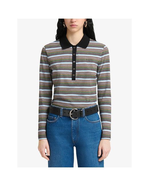 Marni Black Striped Cotton-Knit Polo Shirt