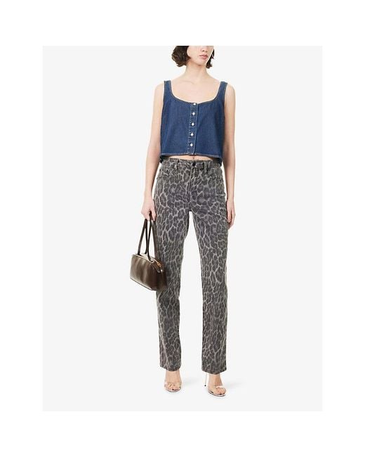 GOOD AMERICAN Blue Scoop-Neck Button-Front Denim Tank Top