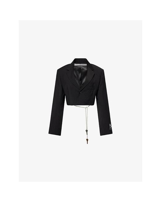 Alexander Wang Black Crop Notch-Lapels Stretch-Wool Blend Blazer