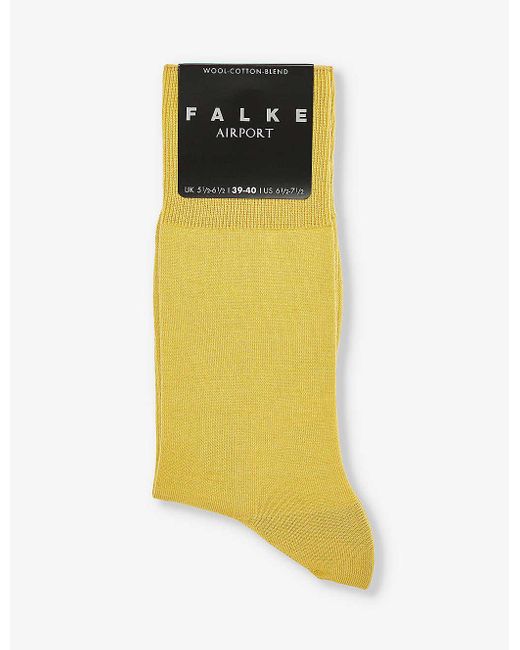 Falke Yellow Airport Logo-print Wool-blend Knitted Socks for men