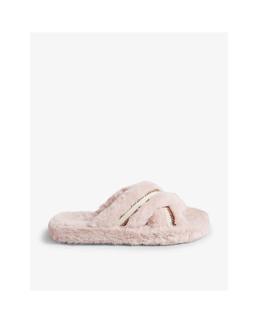 Ted Baker Topply Cross-over Faux-fur Slippers in Pink | Lyst