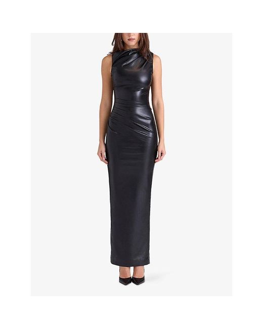 House Of Cb Black Maya Sleeveless Faux-Leather Maxi Dress