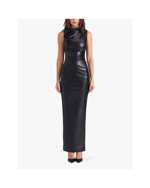 House Of Cb Black Maya Sleeveless Faux-Leather Maxi Dress