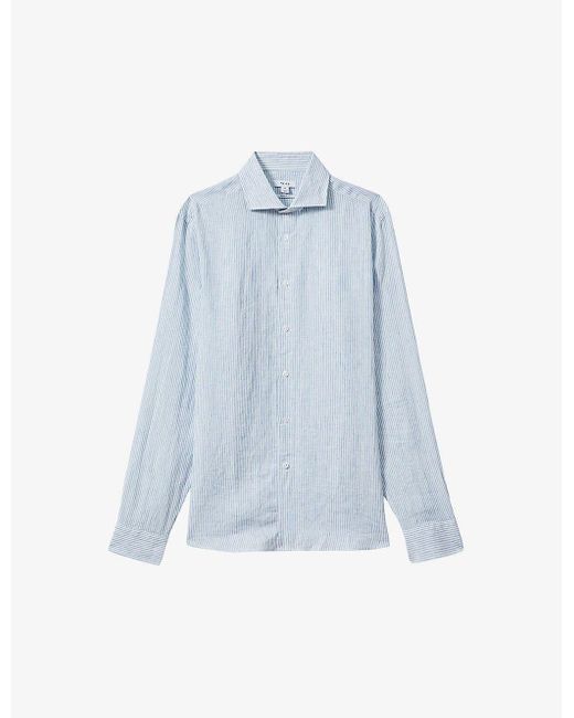 Reiss Blue Ruban Marled-texture Linen Shirt X for men