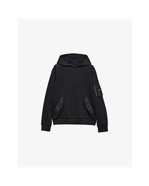 Prada Black Re-Nylon Panelled Cotton-Jersey Hoody Xxxl for men