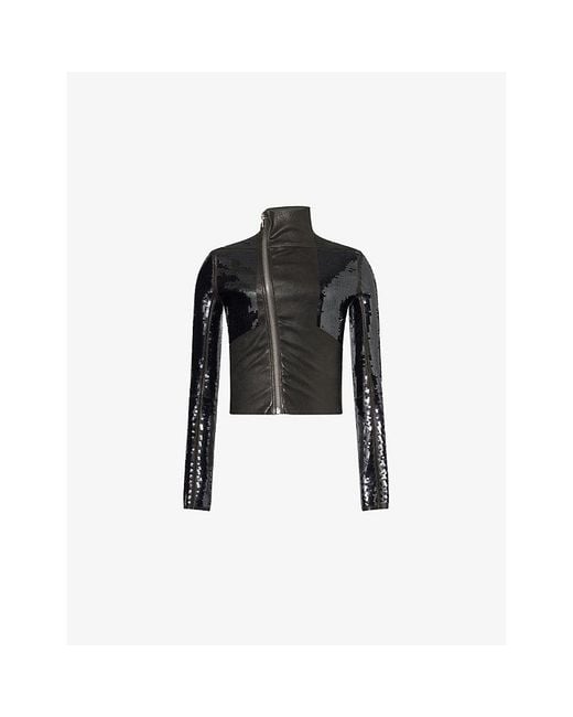 Rick Owens Black Gary Sequin-Embellished Leather Jacket for men