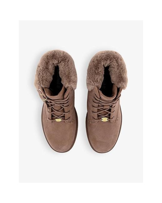 Timberland Brown Lyonsdale Faux Fur-Collar Nubuck-Leather Ankle Boots