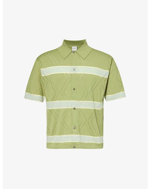 Paul Smith Green Striped Diamond-weave Cotton-knit Polo Shirt for men