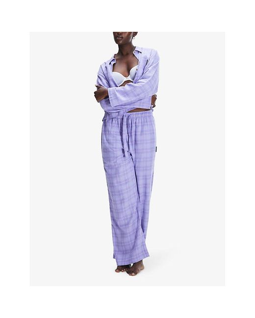 Savage x Fenty Flannel Feels Check Cotton Blend Pyjama Set in Purple Lyst UK