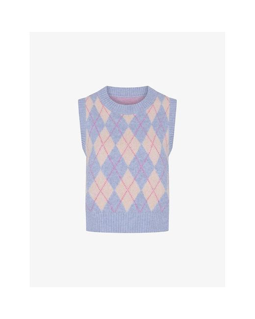 OMNES Blue Bobbi Argyle-patterned Recycled-polyester Blend Vest