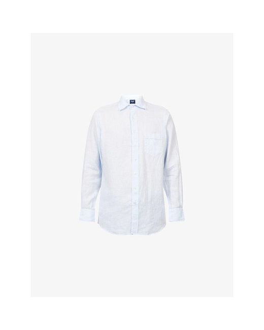 Drake's Blue Long-Sleeve Linen Shirt for men